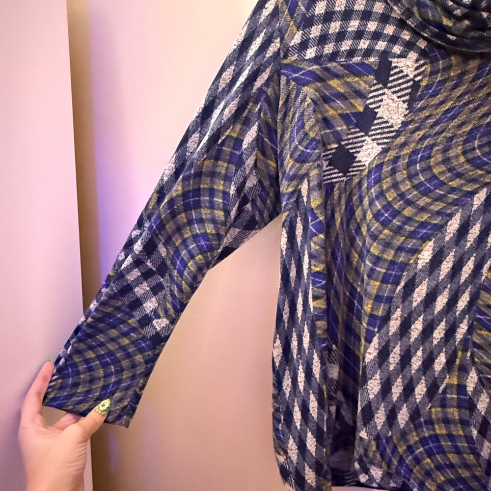 Blue and Yellow Patterned Long Sleeve Top